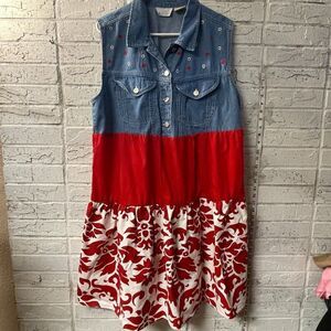 Just for Women Heart Valentines Embroidered Sleeveless Dress Plus Curvy 1X